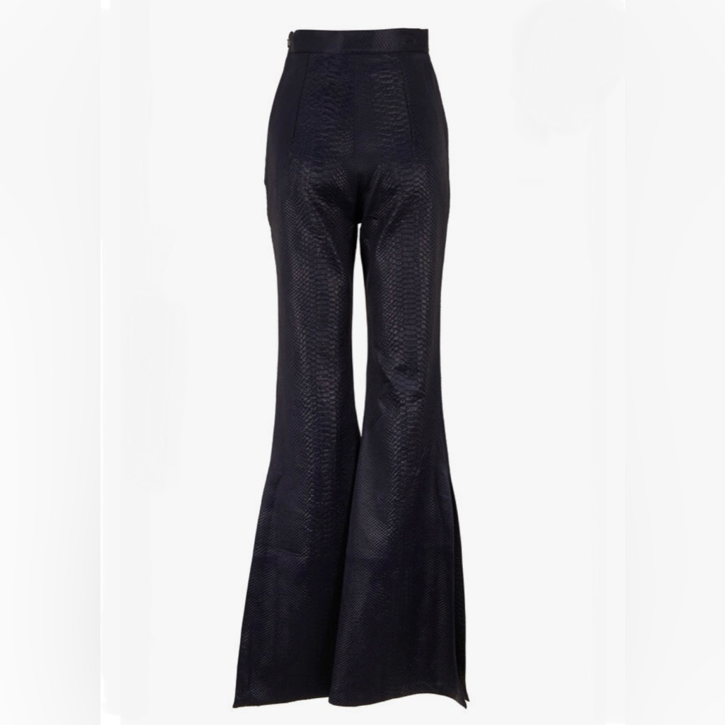 Safiyaa Navy Embossed Python Side Zip Pant